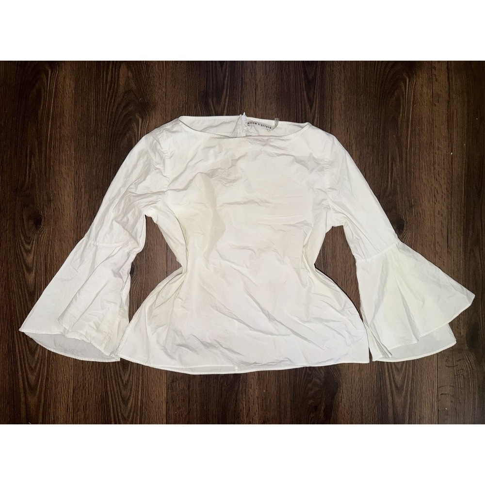 Alice + Olivia White Bell Sleeved Blouse Size Medium